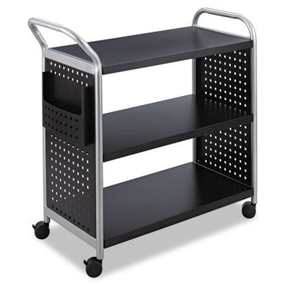 Scoot Three Shelf Utility Cart, Metal, 3 Shelves, 1 Bin, 300 Lb Capacity, 31" X 18" X 38", Black/silver