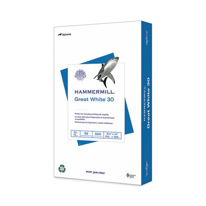 Great White 30 Recycled Print Paper, 92 Bright, 20 Lb Bond Weight, 8.5 X 14, White, 500/ream