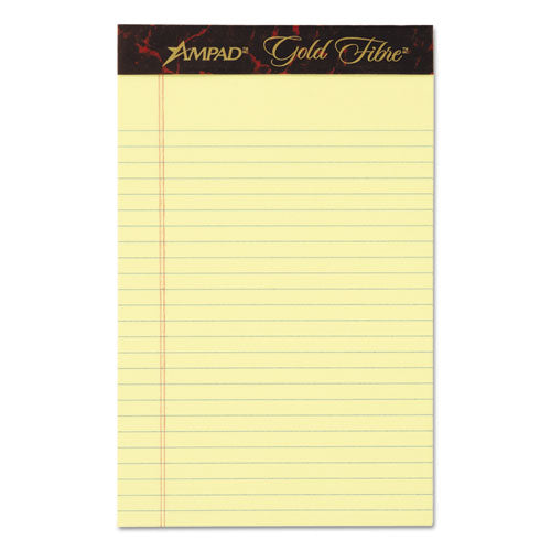 Gold Fibre Quality Writing Pads, Medium/college Rule, 50 Canary-yellow 5 X 8 Sheets, Dozen