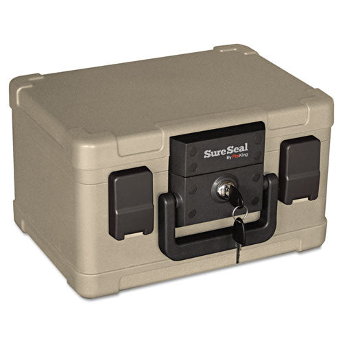 Fire And Waterproof Chest, 0.15 Cu Ft, 12.2w X 9.8d X 7.3h, Taupe