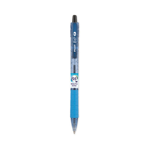 B2p Bottle-2-pen Recycled Ballpoint Pen, Retractable, Fine 0.7 Mm, Black Ink, Translucent Blue Barrel, Dozen