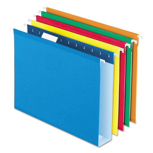 Extra Capacity Reinforced Hanging File Folders With Box Bottom, 2" Capacity, Letter Size, 1/5-cut Tab, Assorted Colors,25/bx