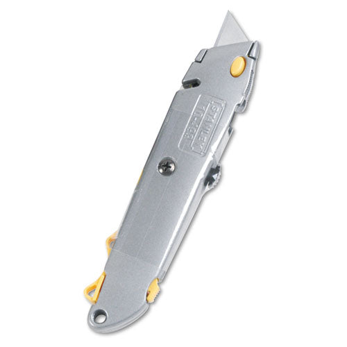 Quick-change Utility Knife With Twine Cutter And (3) Retractable Blades, 6" Metal Handle, Gray