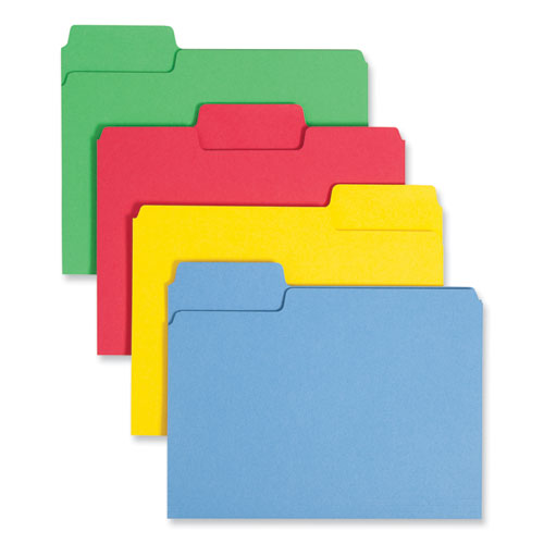 Supertab Colored File Folders, 1/3-cut Tabs: Assorted, Letter Size, 0.75" Expansion, 11-pt Stock, Color Assortment 1, 100/box