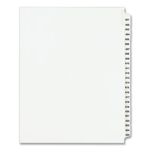 Preprinted Legal Exhibit Side Tab Index Dividers, Avery Style, 25-tab, 401 To 425, 11 X 8.5, White, 1 Set, (1346)