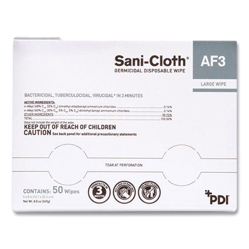 Sani-cloth Af3 Germicidal Disposable Wipes, Large, 1-ply, 8" X 5", Unscented, White, 50/pack, 10 Packs/carton