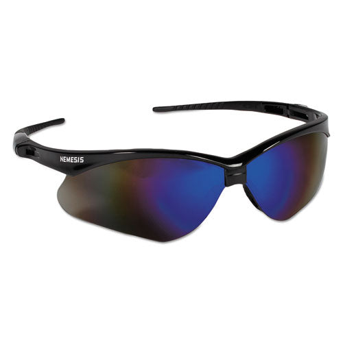 Nemesis Safety Glasses, Black Frame, Blue Mirror Lens