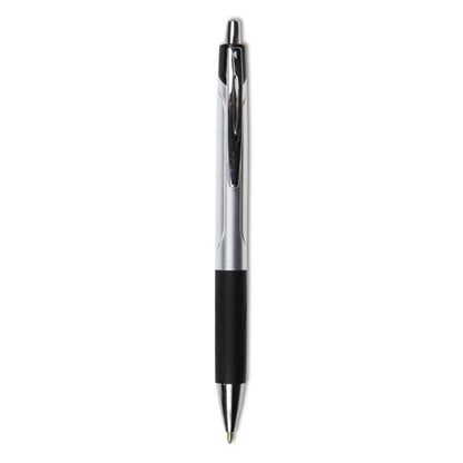 Comfort Grip Ballpoint Pen, Retractable, Medium 1 Mm, Black Ink, Silver/black Barrel, Dozen