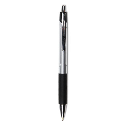 Comfort Grip Ballpoint Pen, Retractable, Medium 1 Mm, Black Ink, Silver/black Barrel, Dozen