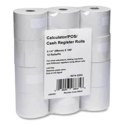 Impact Bond Paper Rolls, 2.25" X 150 Ft, White, 12/pack