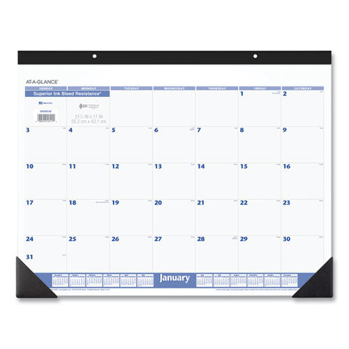 Desk Pad, 22 X 17, White Sheets, Black Binding, Black Corners, 12-month (jan To Dec): 2024