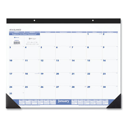 Desk Pad, 22 X 17, White Sheets, Black Binding, Black Corners, 12-month (jan To Dec): 2024