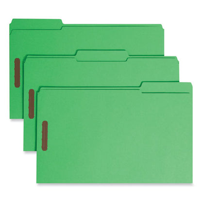 Top Tab Colored Fastener Folders, 0.75" Expansion, 2 Fasteners, Legal Size, Green Exterior, 50/box