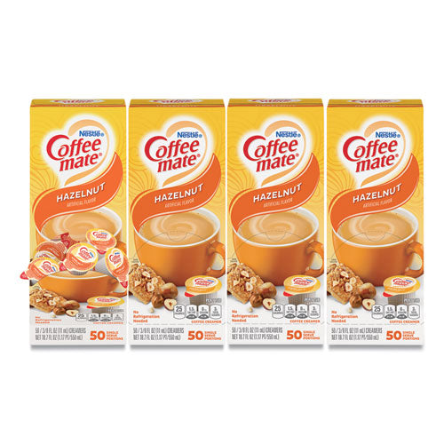 Liquid Coffee Creamer, Hazelnut, 0.38 Oz Mini Cups, 50/box, 4 Boxes/carton, 200 Total/carton