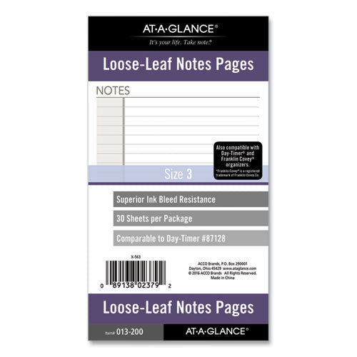 Lined Notes Pages For Planners/organizers, 6.75 X 3.75, White Sheets, Undated