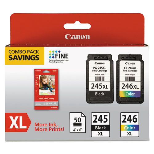 8278b005 (pg-245xl/cl-246xl) Ink/paper Combo, 180/300 Page-yield, Black/tri-color