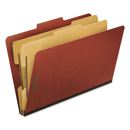 Six-section Pressboard Classification Folders, 2" Expansion, 2 Dividers, 6 Fasteners, Legal Size, Red Exterior, 10/box