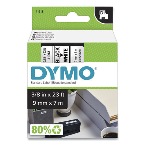 D1 High-performance Polyester Removable Label Tape, 0.37" X 23 Ft, Black On White