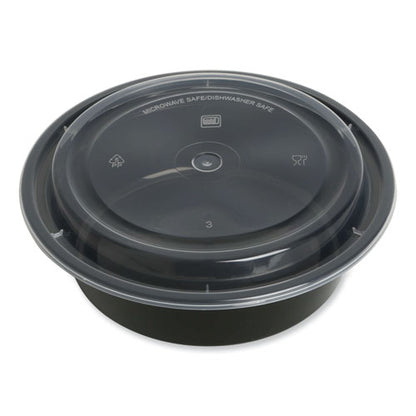 Microwavable Food Container With Lid, Round, 32 Oz, 7.28 X 7.28 X 2.55, Black/clear, Plastic, 150/carton