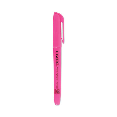 Pocket Highlighters, Fluorescent Pink Ink, Chisel Tip, Pink Barrel, Dozen