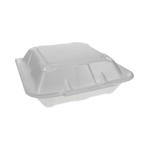 Vented Foam Hinged Lid Container, Dual Tab Lock Economy, 3-compartment, 9.13 X 9 X 3.25, White, 150/carton