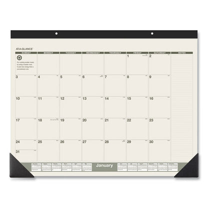 Recycled Monthly Desk Pad, 22 X 17, Sand/green Sheets, Black Binding, Black Corners, 12-month (jan To Dec): 2024