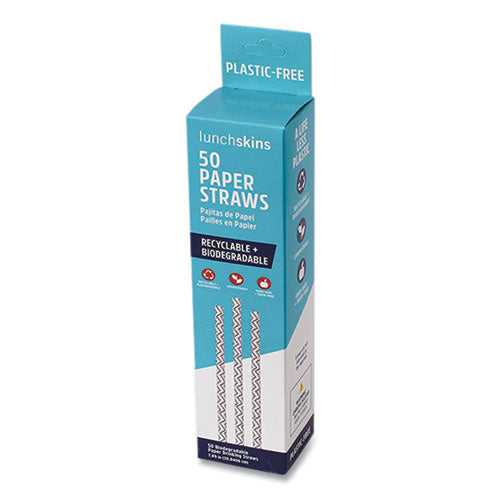 Blue Chevron Paper Straws, 7.89", 50/box