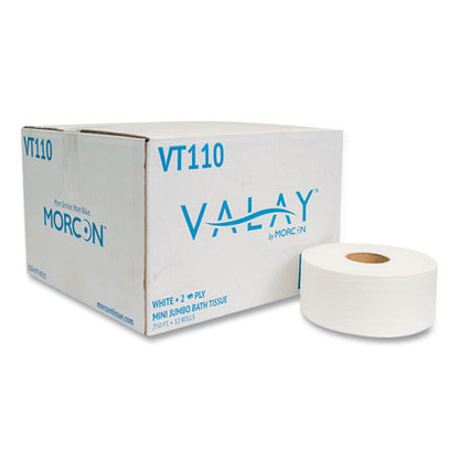 Valay Mini Jumbo Bath Tissue, Septic Safe, 2-ply, White, 750 Ft, 12 Rolls/carton