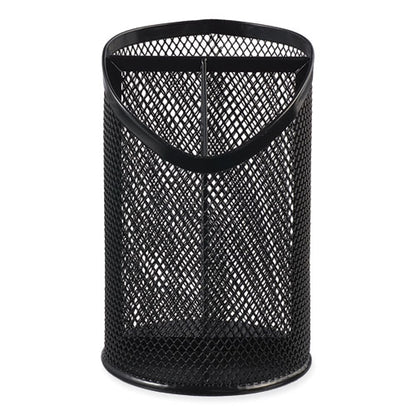 Metal Mesh 3-compartment Pencil Cup, 4.13" Diameter X 6"h, Black