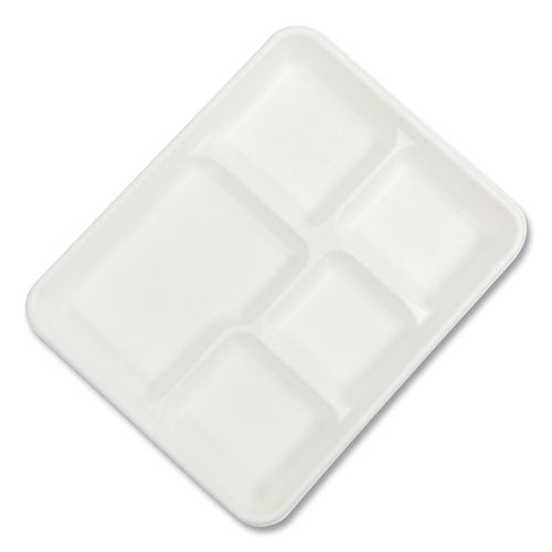 Bagasse Pfas-free Food Tray, 5-compartment, 8.26 X 0.98 X 10.9, Tan, Bamboo/sugarcane, 500/carton