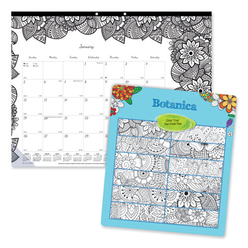 Monthly Desk Pad Calendar, Doodleplan Coloring Pages, 22 X 17, Black Binding, Clear Corners, 12-month (jan To Dec): 2024