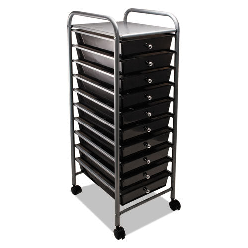 Portable Drawer Organizer, Metal, 1 Shelf, 10 Drawers, 13" X 15.38" X 37.75", Matte Gray/smoke