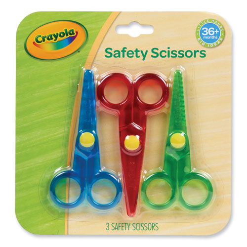 Safety Scissors, Rounded Tip, Straight Handle, Assorted Handle Colors, 3/pack