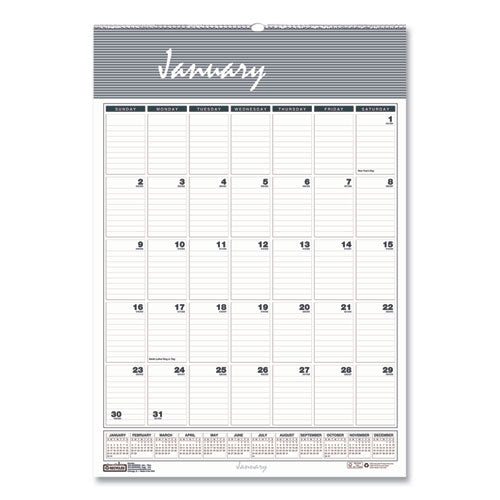 Bar Harbor Recycled Wirebound Monthly Wall Calendar, 15.5 X 22, White/blue/gray Sheets, 12-month (jan-dec): 2024