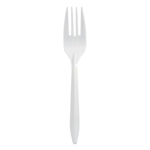 Mediumweight Polypropylene Cutlery, Fork, White, 1,000/carton