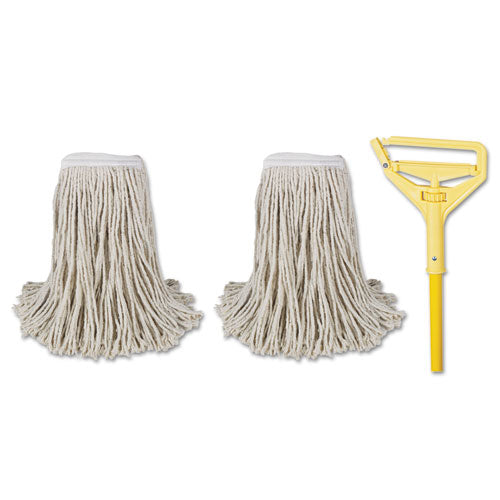 Cotton Cut End Mop Kit, #24 Natural Cotton Head, 60" Yellow Metal/plastic Handle