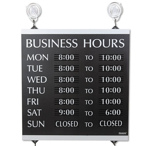 Century Series Business Hours Sign, Heavy-duty Plastic, 13 X 14, Black