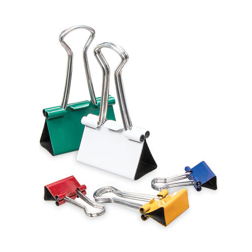 Binder Clips With Storage Tub, (12) Mini (0.5"), (12) Small (0.75"), (6) Medium (1.25"), Assorted Colors