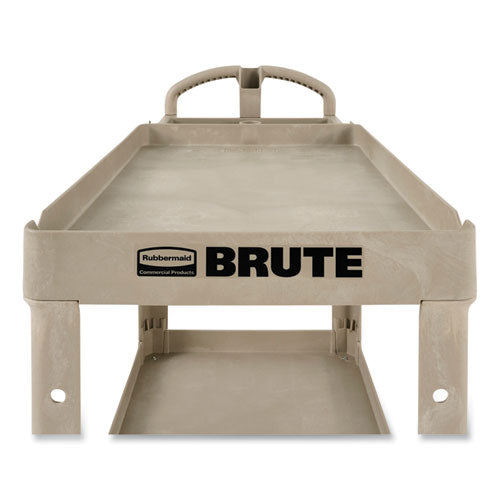 Heavy-duty Utility Cart With Lipped Shelves, Plastic, 2 Shelves, 500 Lb Capacity, 17.13" X 38.5" X 38.88", Beige