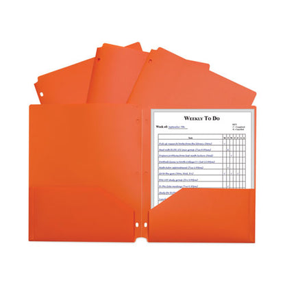 Two-pocket Heavyweight Poly Portfolio Folder, 3-hole Punch, 11 X 8.5, Orange, 25/box