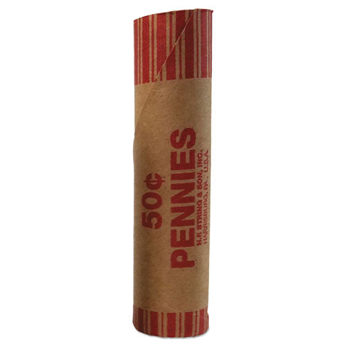 Preformed Tubular Coin Wrappers, Pennies, $0.50, 1,000 Wrappers/box