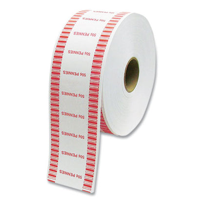 Automatic Coin Wrapper Roll For Coin Wrapping Machines, Pennies, $0.50, White/red, 2,000/roll, 8 Rolls/carton