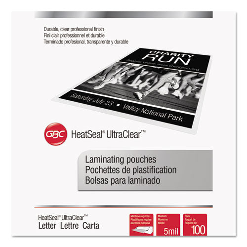 Ultraclear Thermal Laminating Pouches, 5 Mil, 9" X 11.5", Gloss Clear, 100/box