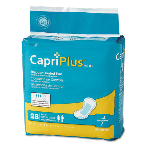 Capri Plus Bladder Control Pads, Extra Plus, 6.5" X 13.5", 28/pack, 6/carton