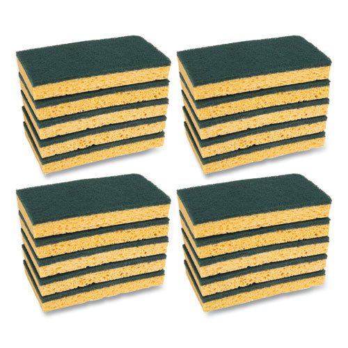 Scrubbing Sponge, Medium Duty, 3.6 X 6.1, 0.75" Thick, Yellow/green, Individually Wrapped, 20/carton