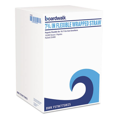 Flexible Wrapped Straws, 7.75", Plastic, White, 500/pack, 20 Packs/carton