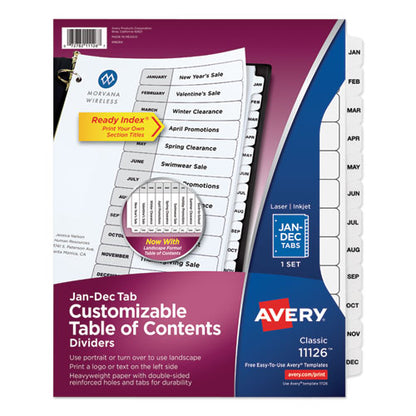 Customizable Toc Ready Index Black And White Dividers, 12-tab, Jan. To Dec., 11 X 8.5, 1 Set