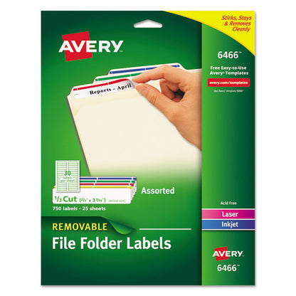 Removable File Folder Labels With Sure Feed Technology, 0.66 X 3.44, White, 30/sheet, 25 Sheets/pack