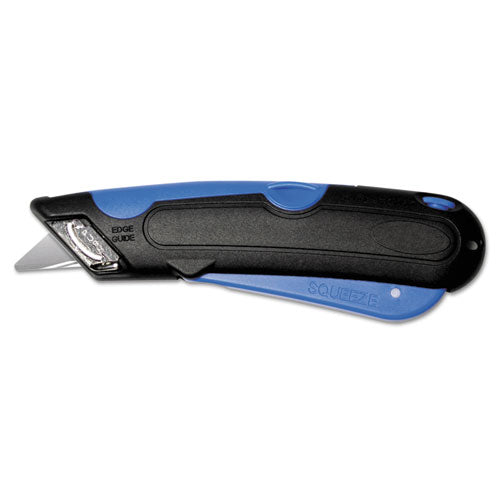 Easycut Cutter Knife W/self-retracting Safety-tipped Blade, 6" Plastic Handle, Black/blue