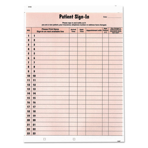 Patient Sign-in Label Forms, Two-part Carbon, 8.5 X 11.63, Salmon Sheets, 125 Forms Total